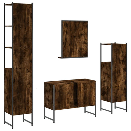 Set Mobili da Bagno 4 pz Rovere Fumo in Legno Multistrato