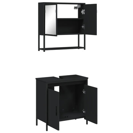 Set Mobili da Bagno 2 pz Nero in Legno Multistrato