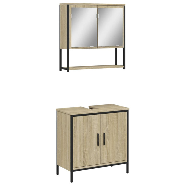 Set Mobili da Bagno 2 pz Rovere Sonoma in Legno Multistrato
