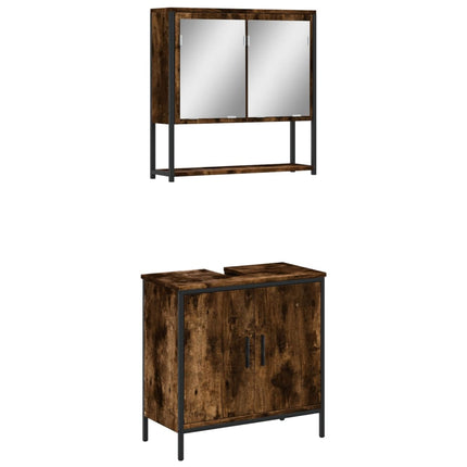 Set Mobili da Bagno 2 pz Rovere Fumo in Legno Multistrato