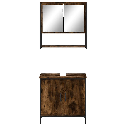 Set Mobili da Bagno 2 pz Rovere Fumo in Legno Multistrato