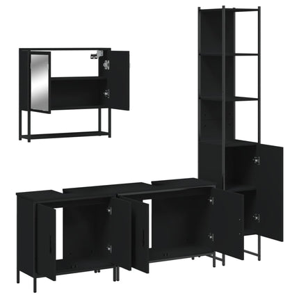 Set Mobili da Bagno 4 pz Nero in Legno Multistrato