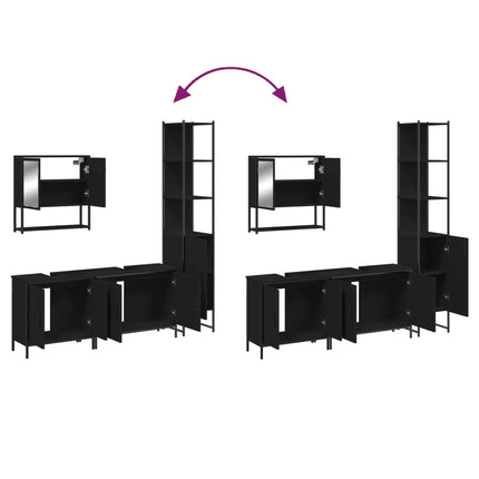Set Mobili da Bagno 4 pz Nero in Legno Multistrato