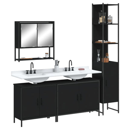 Set Mobili da Bagno 4 pz Nero in Legno Multistrato