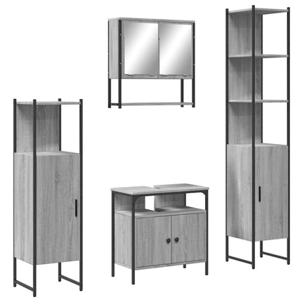 Set Mobili da Bagno 4 pz Grigio Sonoma in Legno Multistrato