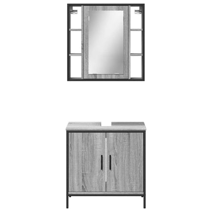 Set Mobili da Bagno 2 pz Grigio Sonoma in Legno Multistrato