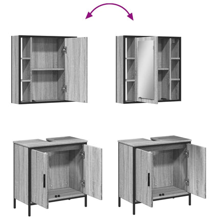 Set Mobili da Bagno 2 pz Grigio Sonoma in Legno Multistrato