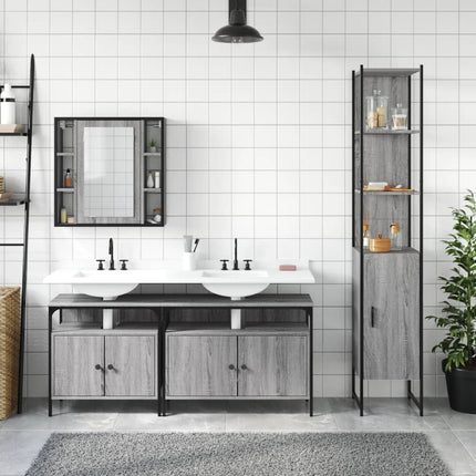Set Mobili da Bagno 4 pz Grigio Sonoma in Legno Multistrato