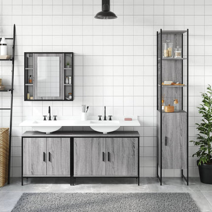 Set Mobili da Bagno 4 pz Grigio Sonoma in Legno Multistrato
