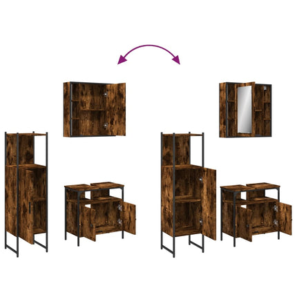Set Mobili da Bagno 3 pz Rovere Fumo in Legno Multistrato