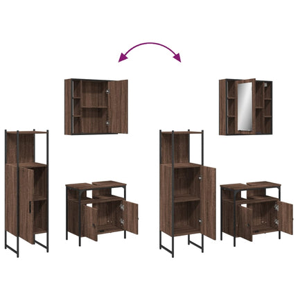 Set Mobili da Bagno 3 pz Rovere Marrone in Legno Multistrato