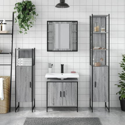 Set Mobili da Bagno 4 pz Grigio Sonoma in Legno Multistrato