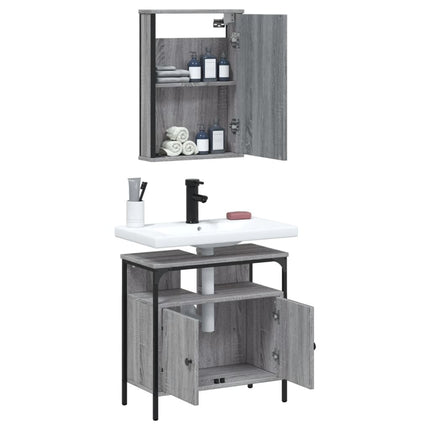 Set Mobili da Bagno 2 pz Grigio Sonoma in Legno Multistrato