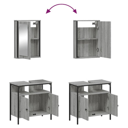 Set Mobili da Bagno 2 pz Grigio Sonoma in Legno Multistrato