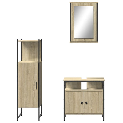 Set Mobili da Bagno 3 pz Rovere Sonoma in Legno Multistrato