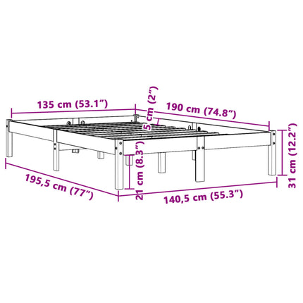 Letto senza Materasso Marrone Cera 135x190 cm in Legno di Pino