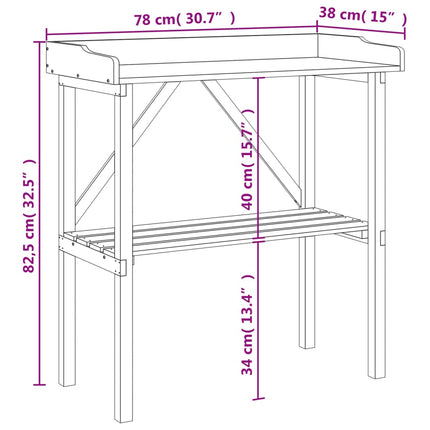 Tavolo Piante Ripiano Grigio 78x38x,82,5cm Legno Massello Abete