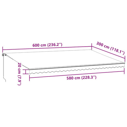 Tenda Retrattile Manuale con LED Antracite e Bianco 600x300 cm