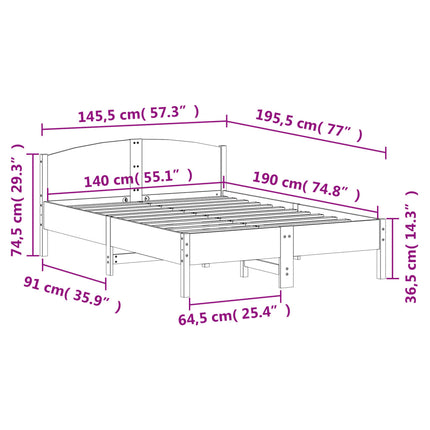 Letto senza Materasso Marrone Cera 140x190 cm in Legno di Pino