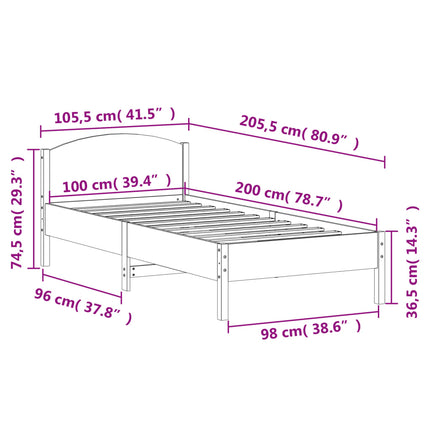 Letto senza Materasso Marrone Cera 100x200 cm in Legno di Pino
