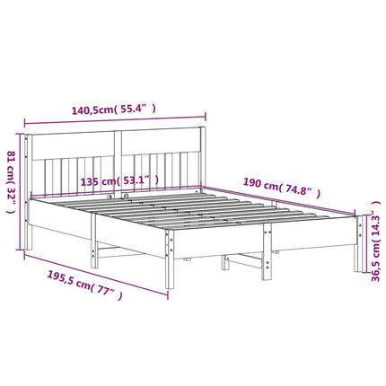 Letto senza Materasso Marrone Cera 135x190 cm in Legno di Pino