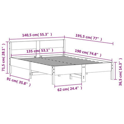 Letto senza Materasso Bianco 135x190 cm Legno Massello di Pino