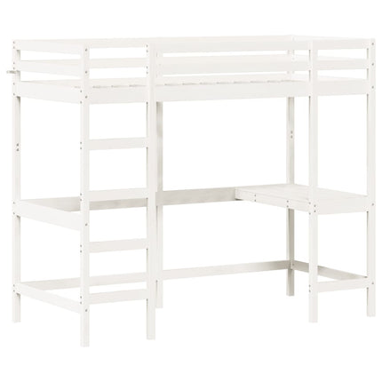Letto Soppalco con Scrivania Bianco 100x200 cm Massello Pino