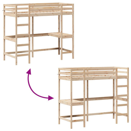 Letto Soppalco con Scrivania 80x200 cm Legno Massello Pino