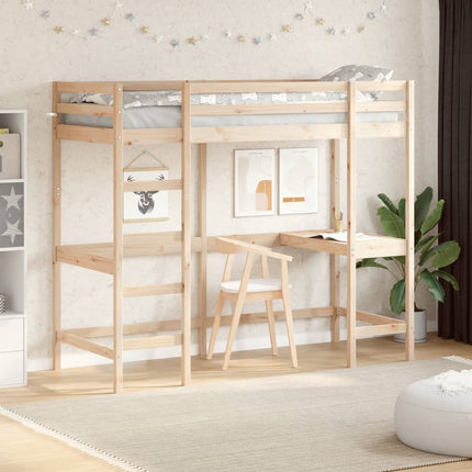 Letto Soppalco con Scrivania 80x200 cm Legno Massello Pino