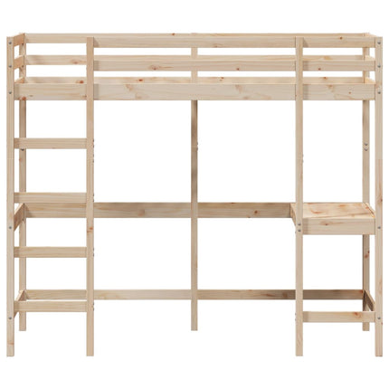 Letto Soppalco con Scrivania 75x190 cm Legno Massello Pino
