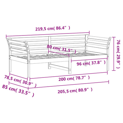 Dormeuse senza Materasso Bianca 80x200 cm Legno Massello Pino