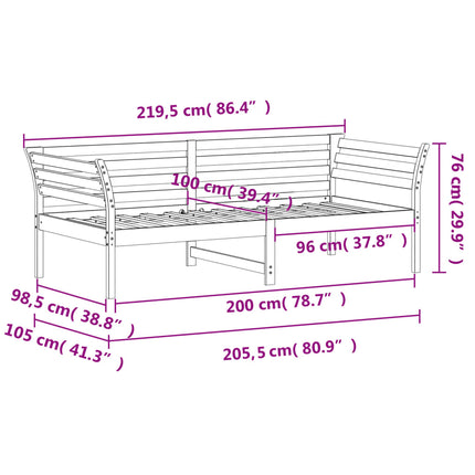 Dormeuse senza Materasso Bianco 100x200 cm Legno Massello Pino