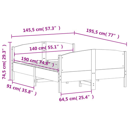 Letto senza Materasso Marrone Cera 140x190 cm in Legno di Pino