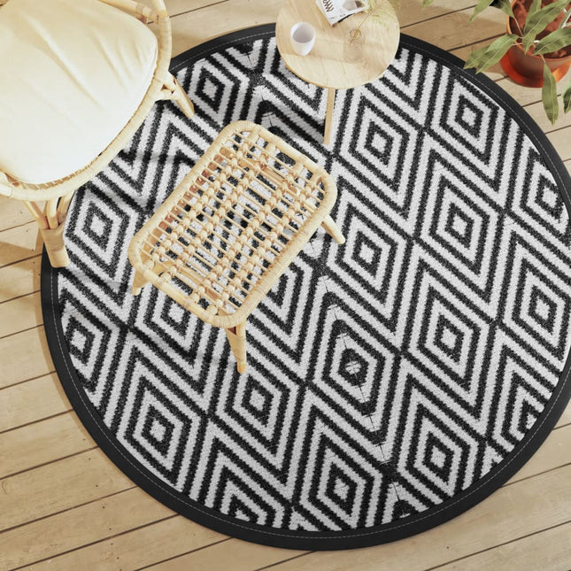 Tappeto da Esterno ARAKIL Bianco e Nero Ã˜160 cm in PP