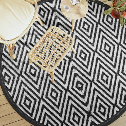 Tappeto da Esterni ARAKIL Bianco e Nero Ã˜200 cm in PP