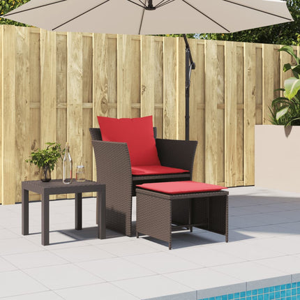 Sedia da Giardino con Poggiapiedi in Polyrattan Marrone