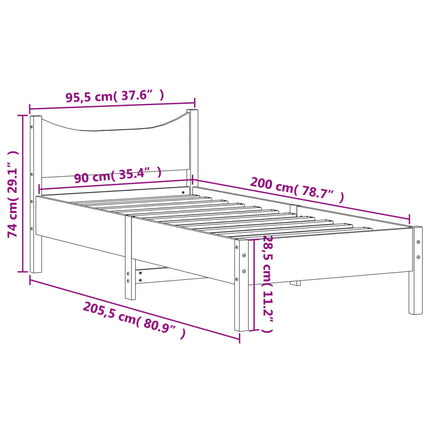 Letto senza Materasso Bianco 90x200 cm Legno Massello di Pino