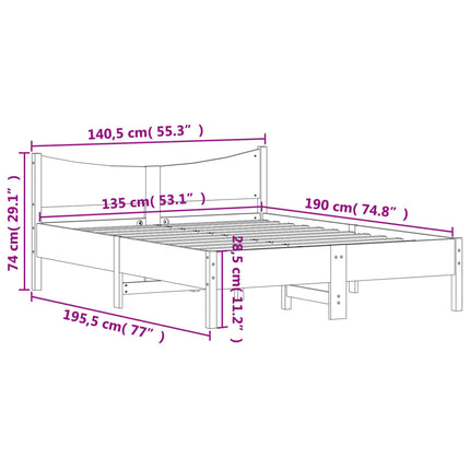 Letto senza Materasso 135x190 cm in Legno Massello di Pino