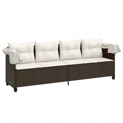 Lettino Prendisole con Baldacchino e Cuscini MarroneÃ‚Â Polyrattan