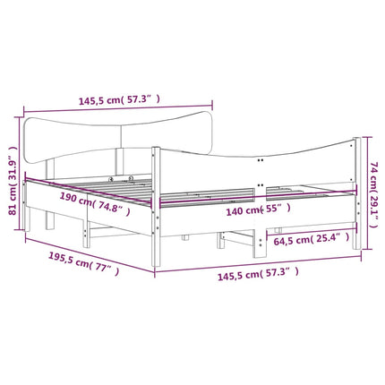Letto senza Materasso Marrone Cera 140x190 cm in Legno di Pino