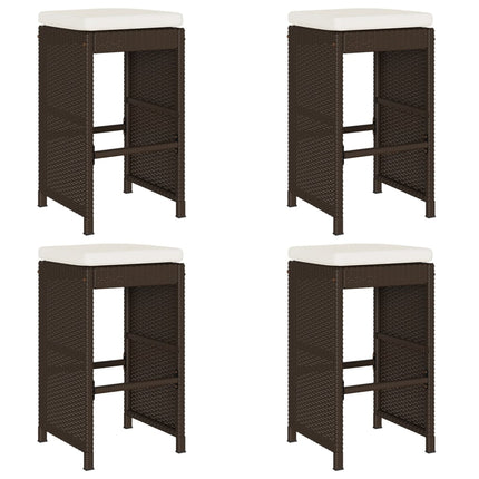 Sgabelli Bar da Giardino con Cuscini 4 pz Marroni in Polyrattan