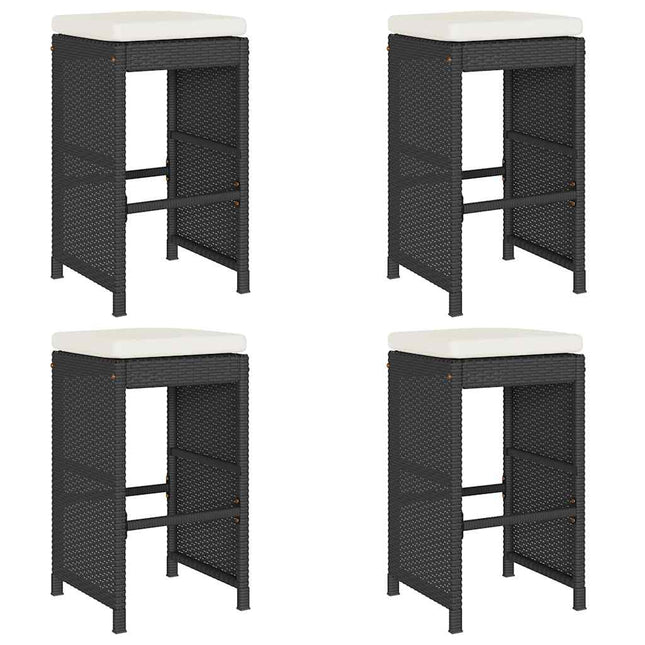 Sgabelli da Bar con Cuscini 4 pz Neri in Polyrattan