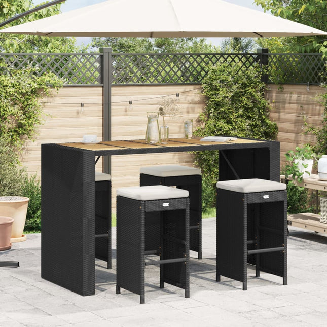 Sgabelli da Bar con Cuscini 4 pz Neri in Polyrattan