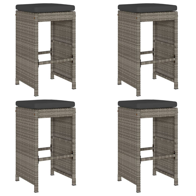Sgabelli da Bar con Cuscini 4 pz Grigi in Polyrattan