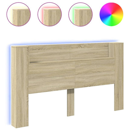 Testiera con Contenitore a LED Rovere Sonoma 180x16,5x103,5 cm