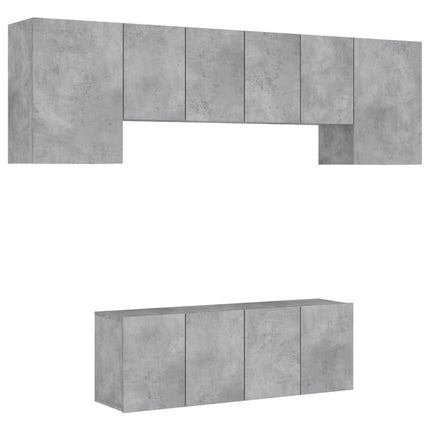 Mobili TV a Muro 6pz Grigio Cemento Legno Multistrato