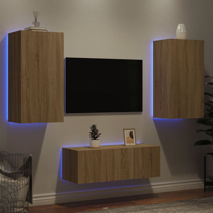 Mobili TV a Muro con LED 4pz Rovere Sonoma Legno Multistrato