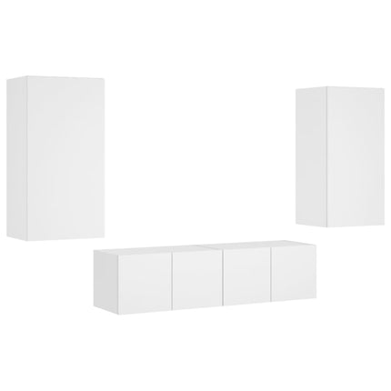 Mobili TV a Muro con LED 4pz Bianchi in Legno Multistrato