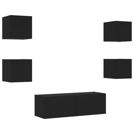 Mobili TV a Muro 5pz con Luci LED Neri