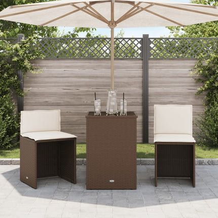 Set BistrÃƒÂ² 3 pz con Cuscini Marrone in Polyrattan